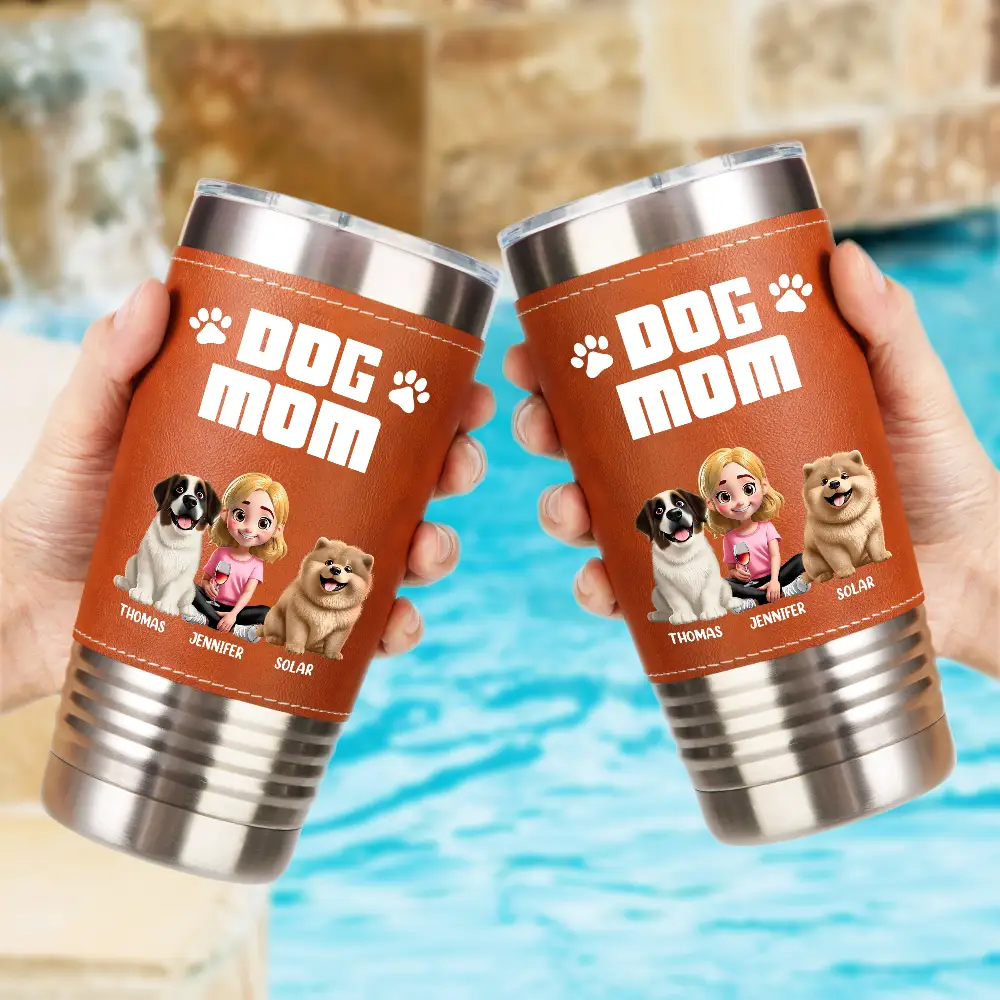 A Bond That Can't Be Broken Dog Mom Dog Dad - Personalized Leather Tumbler - Image 2