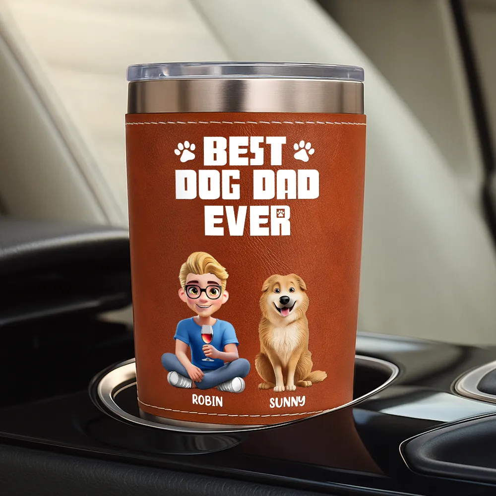 A Bond That Can't Be Broken Dog Mom Dog Dad - Personalized Leather Tumbler - Image 4