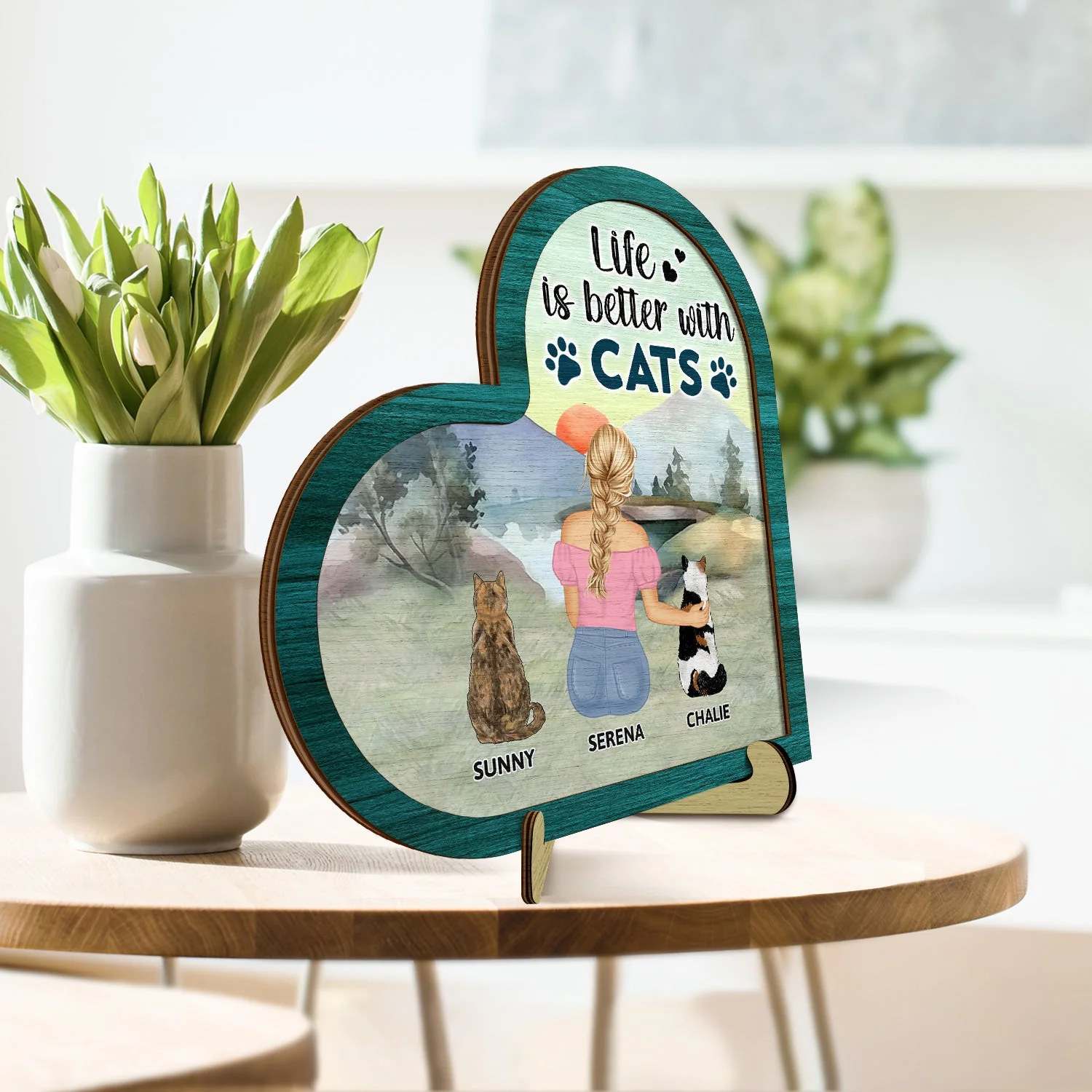 A Bond That Can't Be Broken - Gift For Cat Lovers, Cat Mom, Cat Dad - Personalized 2-Layered Wooden Plaque With Stand - Image 3