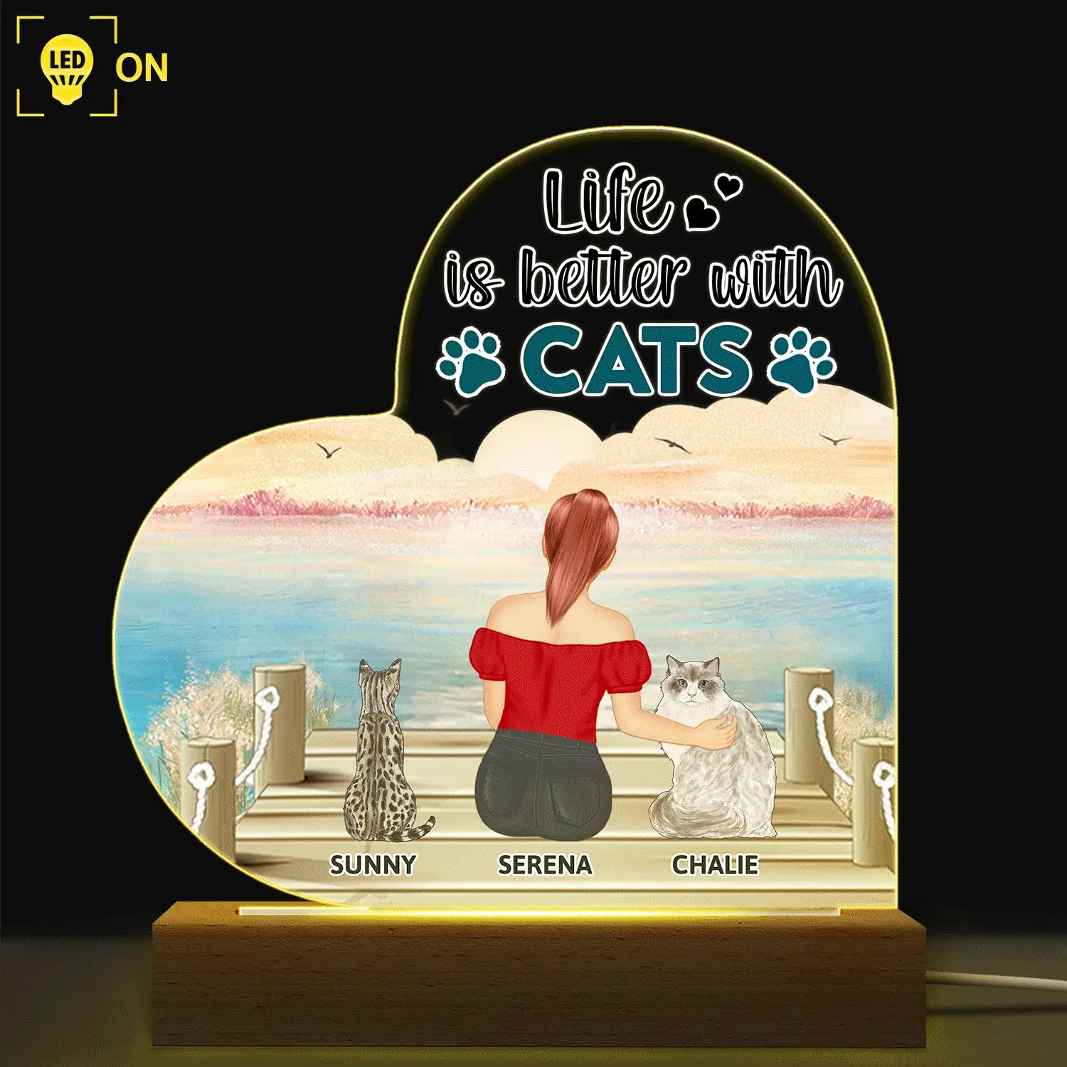 A Bond That Can't Be Broken - Gift For Cat Lovers, Cat Mom, Cat Dad - Personalized 3D Led Light Wooden Base - Image 2