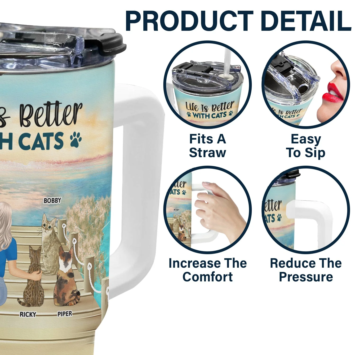 A Bond That Can't Be Broken - Gift For Cat Lovers, Cat Mom, Cat Dad - Personalized 40oz Tumbler With Straw - Image 5