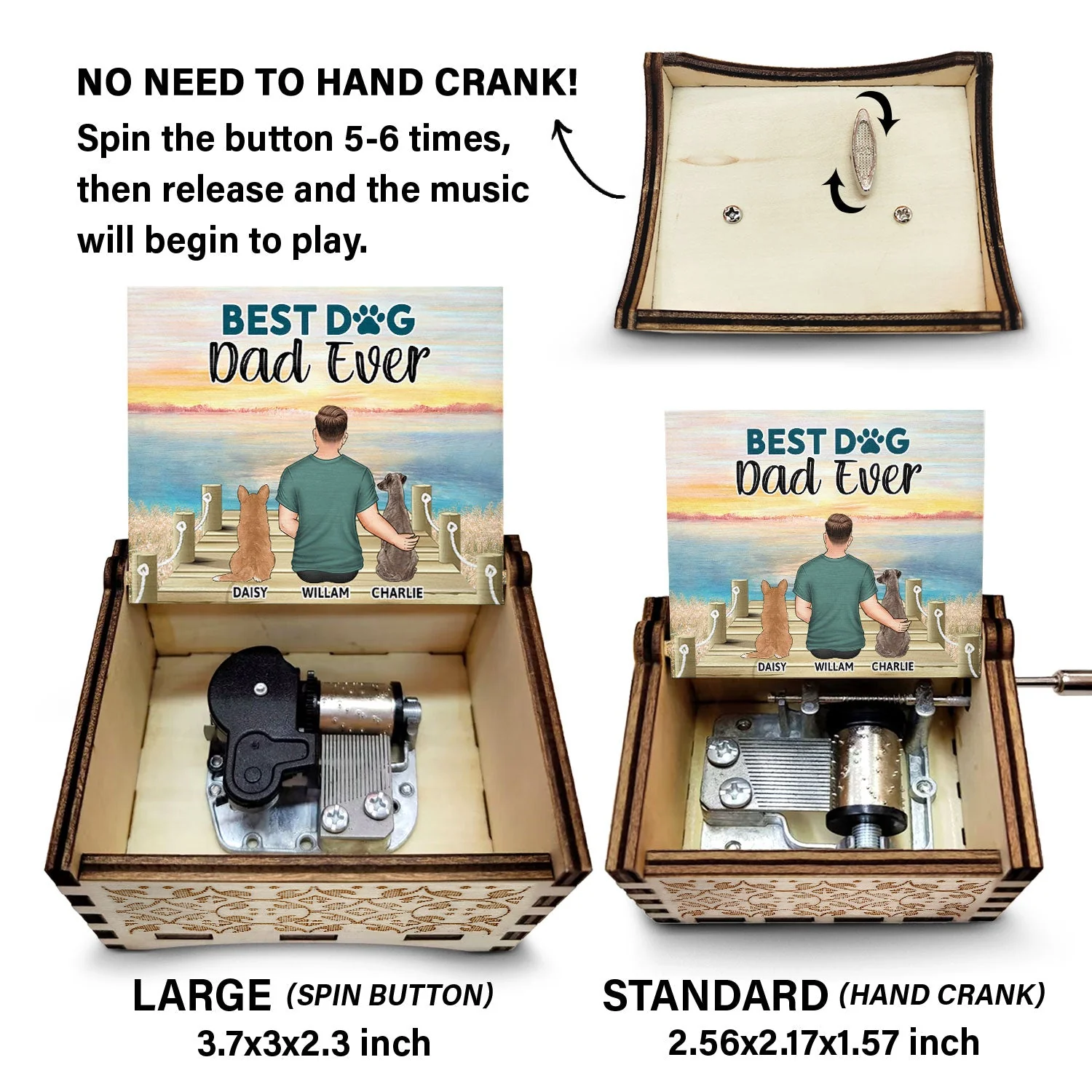 A Bond That Can't Be Broken - Gift For Dog Lovers, Dog Mom - Personalized Spin Button, Hand Crank Music Box - Image 4