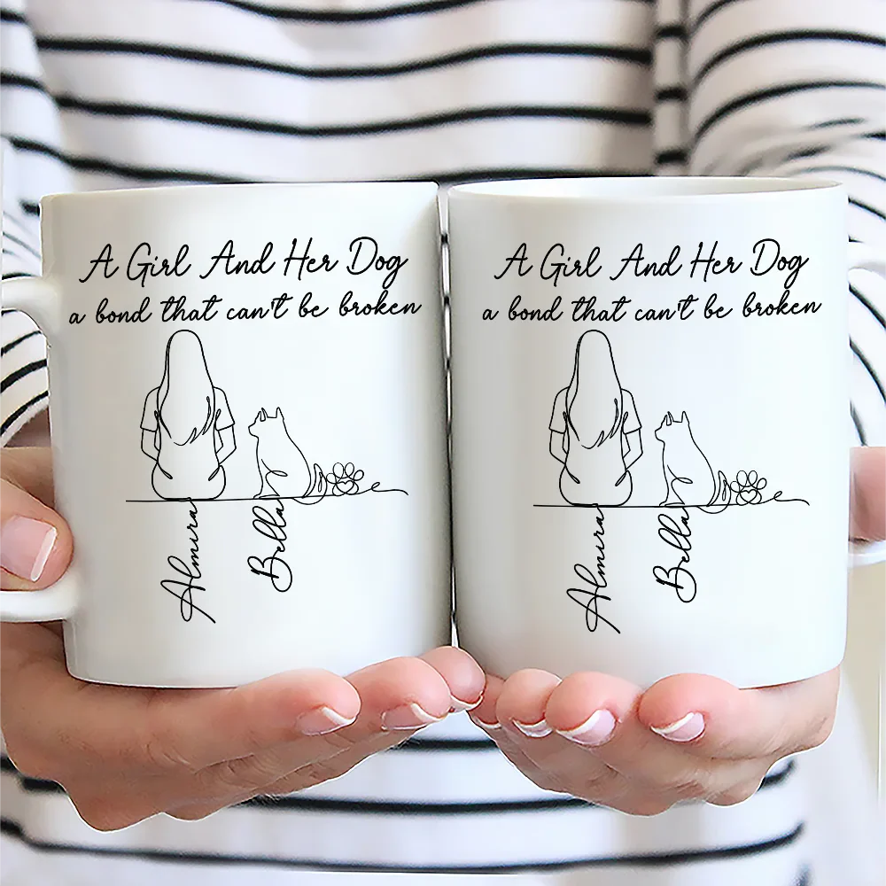 A Bond That Can't Be Broken Woman Man Line Art - Personalized Mug - Image 2