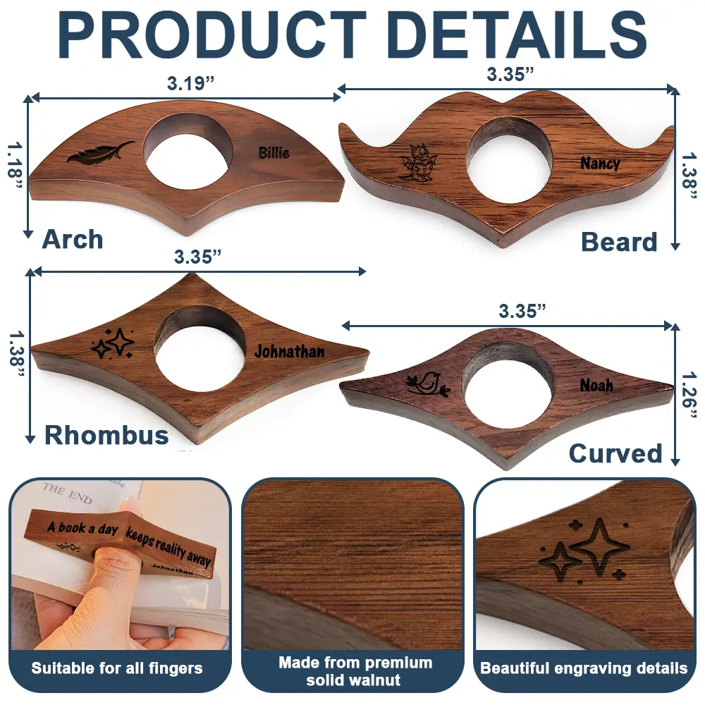 A Book A Day Keeps Reality Away - Personalized Walnut Book Page Holder - Image 5