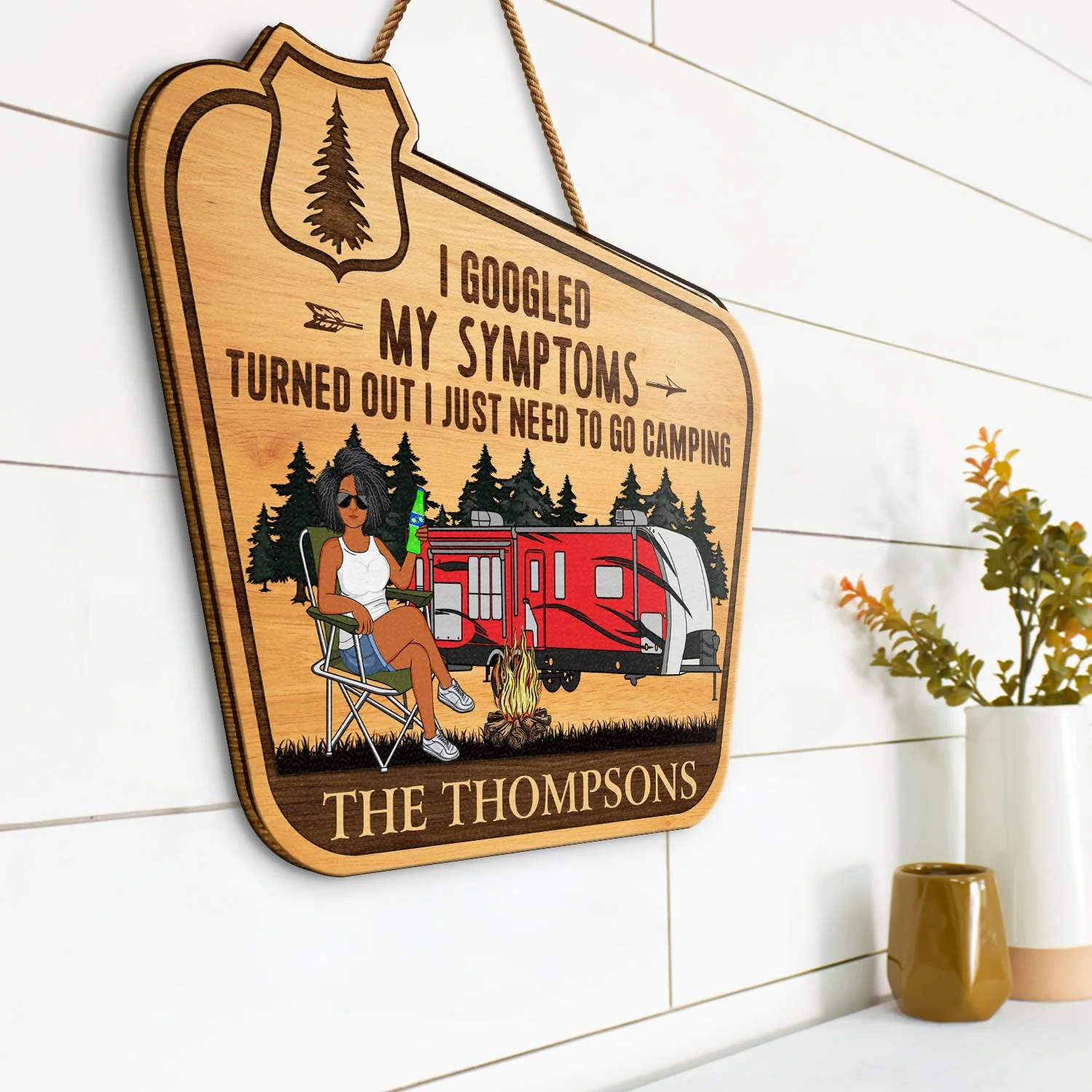 A Certified Happy Camper Area - Funny Gift For Camping Lovers, Couples - Personalized Custom Shaped Wood Sign - Image 2