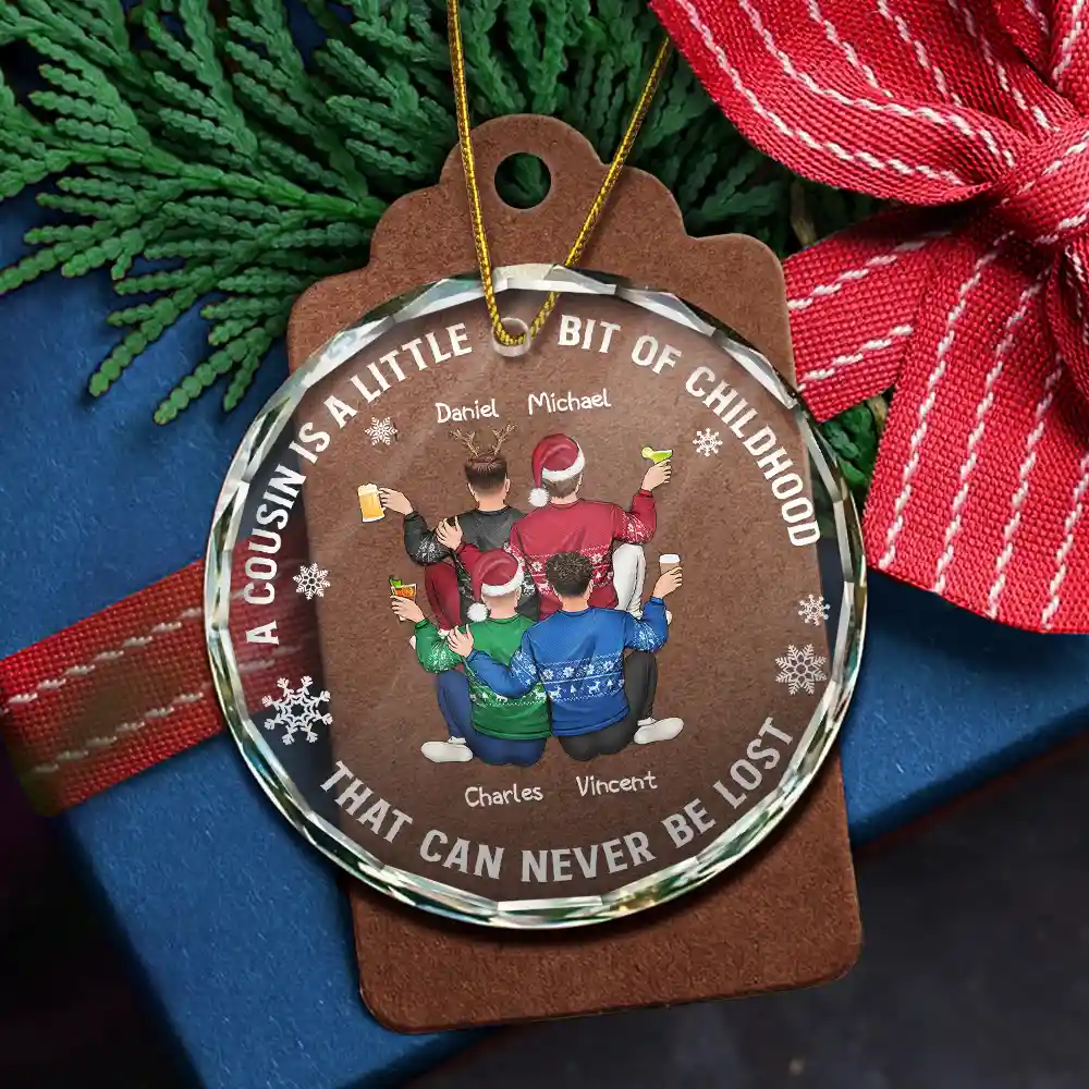 A Cousin Is A Little Bit Of Childhood - Personalized Circle Glass Ornament - Image 5