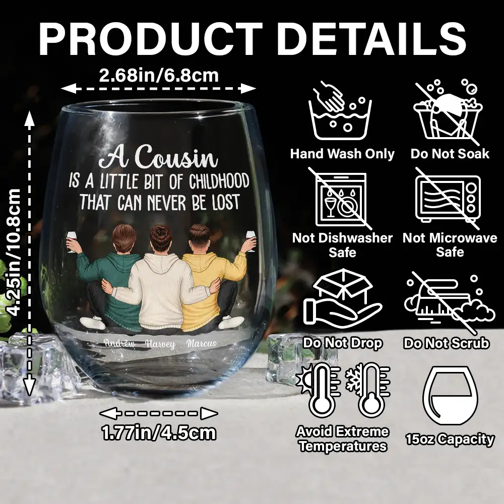 A Cousin Is A Little Bit Of Childhood - Personalized Stemless Wine Glass - Image 5