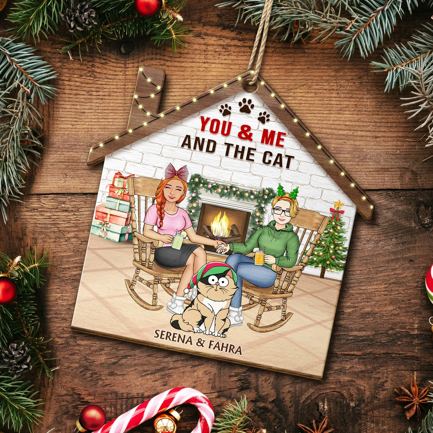 A Crazy Cat Lady And Her Grumpy Old Man Live Here - Christmas Gift For Couple, Pet Lovers And Family - Personalized Custom Shaped Wooden Ornament - Image 5