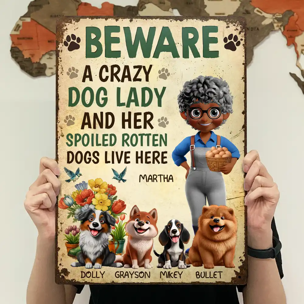 A Crazy Dog Lady And Her Dogs Live Here - Personalized Classic Metal Signs - Image 4
