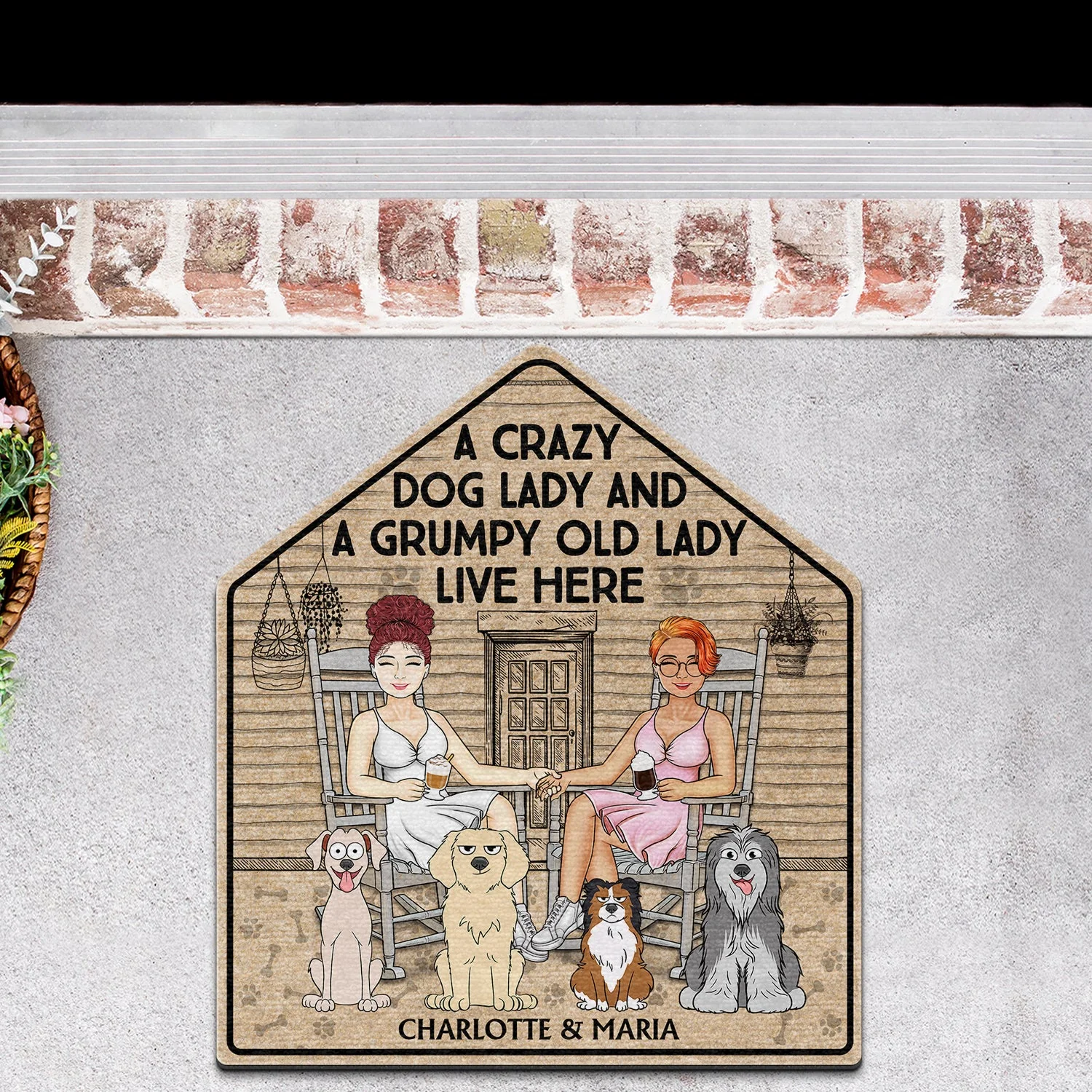 A Crazy Dog Lady And Her Grumpy Old Man Live Here - Gift For Couples, Pet Lovers And Family - Personalized Custom Shaped Doormat - Image 3