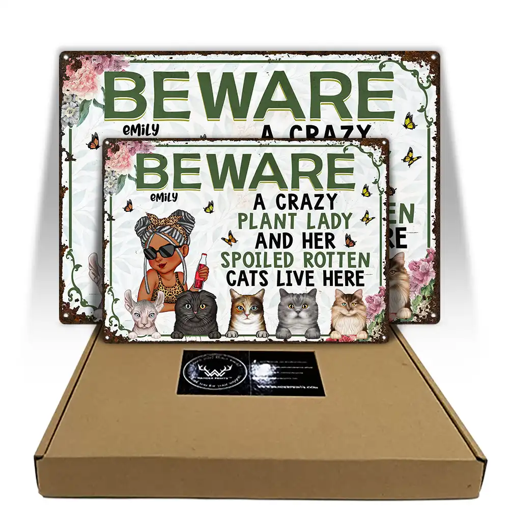 A Crazy Plant Lady & Her Spoiled Rotten Cats Live Here - Personalized Classic Metal Signs - Image 5