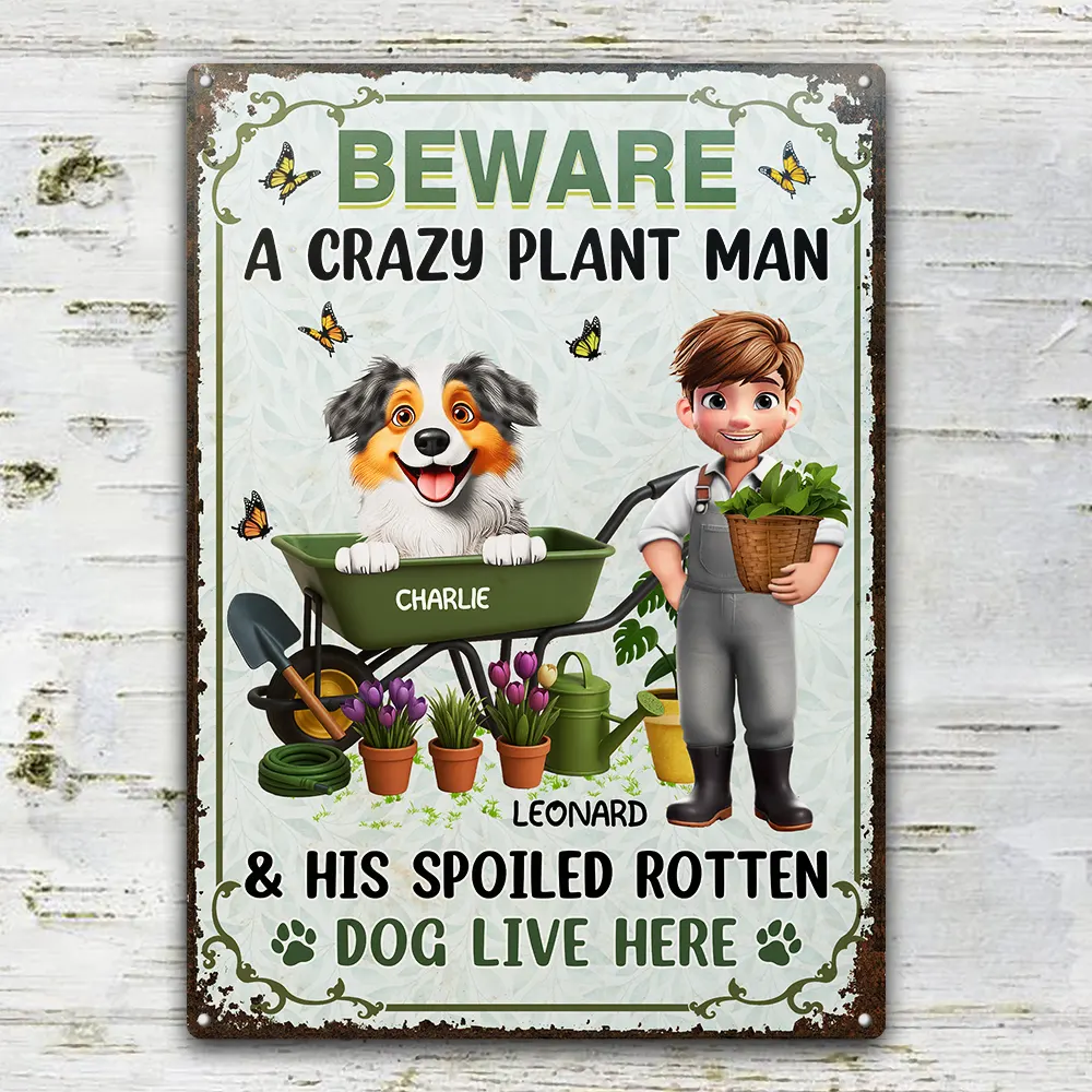 A Crazy Plant Lady & Her Spoiled Rotten Dogs 3D Effect - Personalized Classic Metal Signs - Image 2