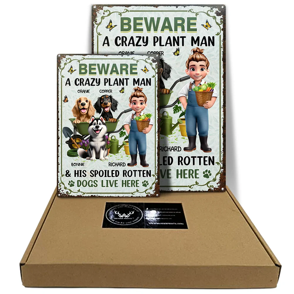 A Crazy Plant Lady & Her Spoiled Rotten Dogs 3D Effect - Personalized Classic Metal Signs - Image 5