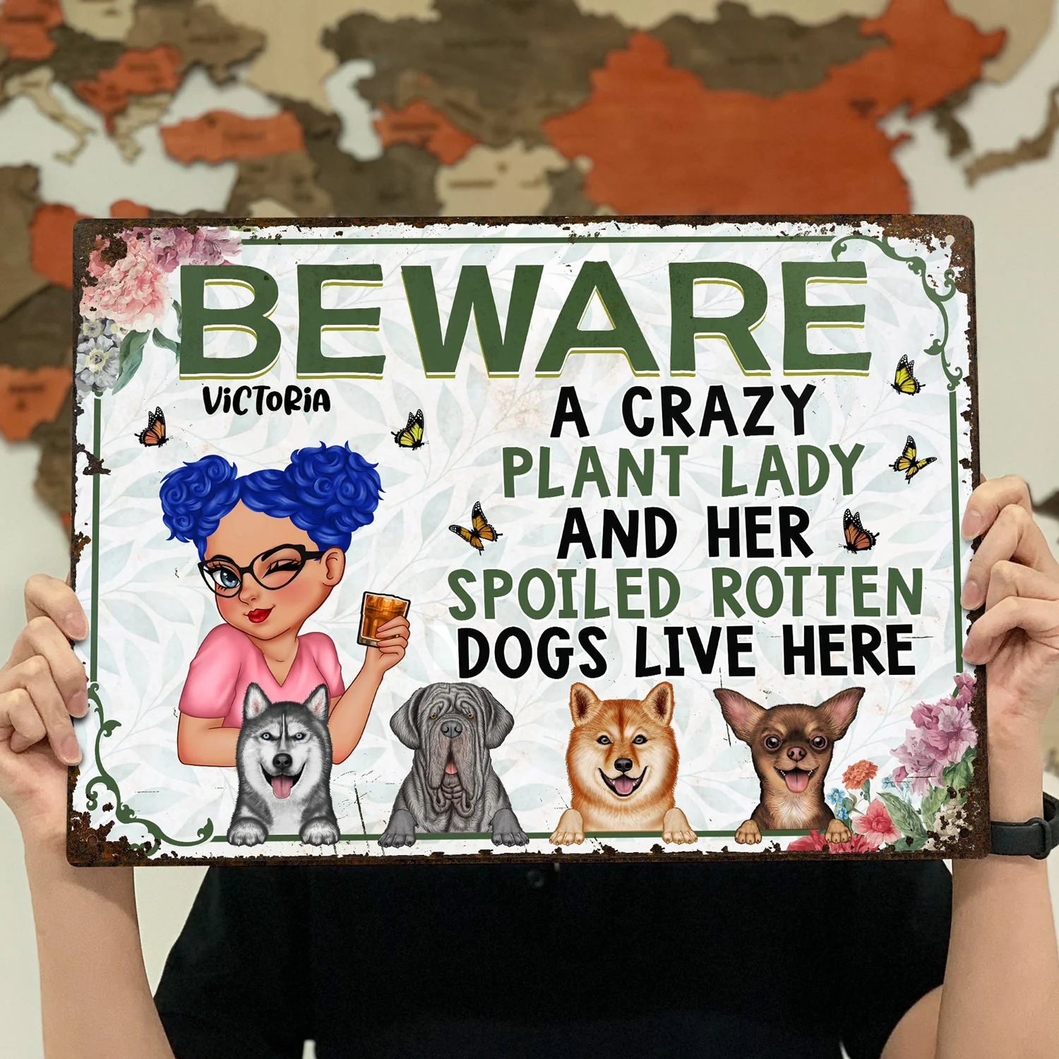 A Crazy Plant Lady & Her Spoiled Rotten Dogs - Backyard Sign, Gift For Gardening Lovers, Gardeners, Dog Lovers - Personalized Classic Metal Signs - Image 4