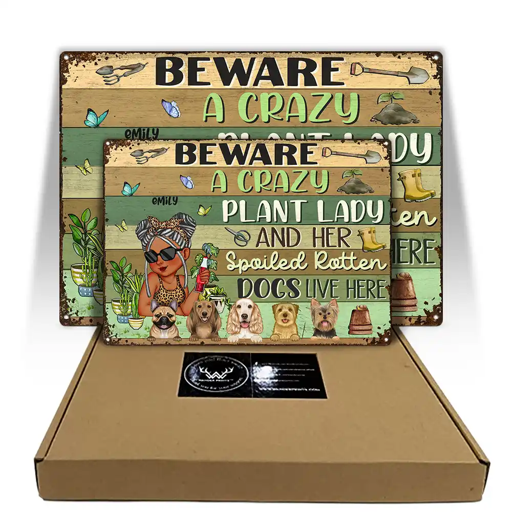 A Crazy Plant Lady & Her Spoiled Rotten Dogs Live Here - Personalized Classic Metal Signs - Image 5