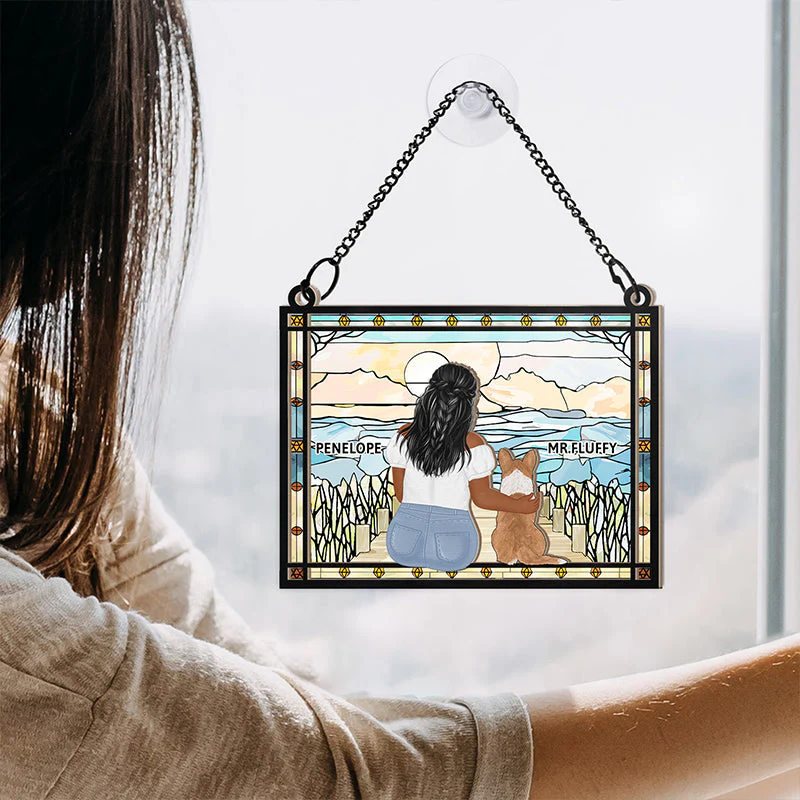 A Dad And His Dog A Bond That Can't Be Broken - Personalized Window Hanging Suncatcher Ornament - Image 4