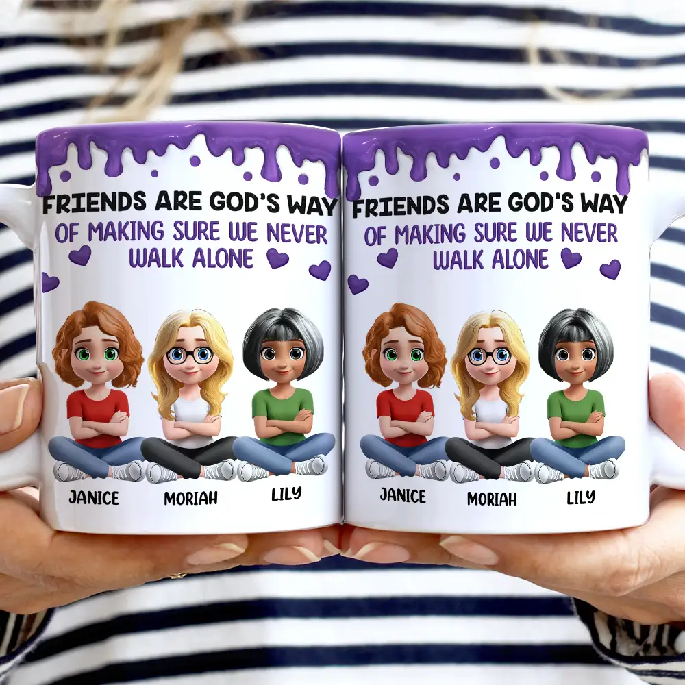 A Friend Is God's Way Of Making Sure We Never Walk Alone 3D Effect - Personalized White Edge-to-Edge Mug - Image 2