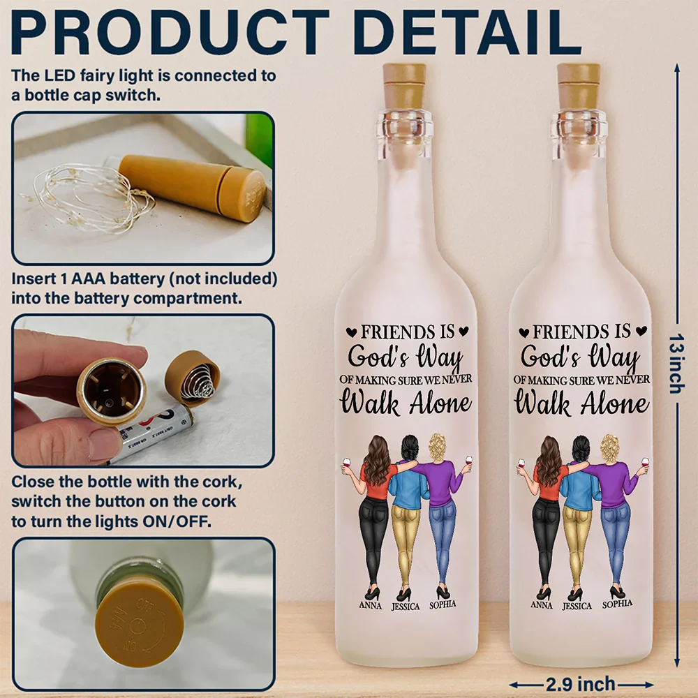 A Friend Is God's Way Of Making Sure We Never Walk Alone - Personalized Bottle Light - Image 4