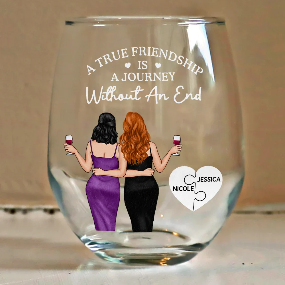A Friend Is God's Way Of Making Sure We Never Walk Alone - Personalized Stemless Wine Glass - Image 4