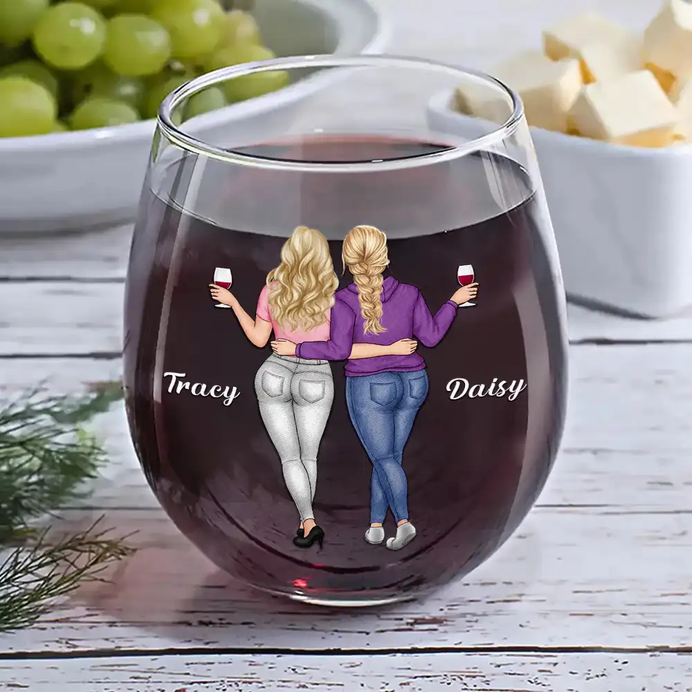A Friend Is God's Way Of Making Sure We Never Walk Alone - Personalized Stemless Wine Glass - Image 2