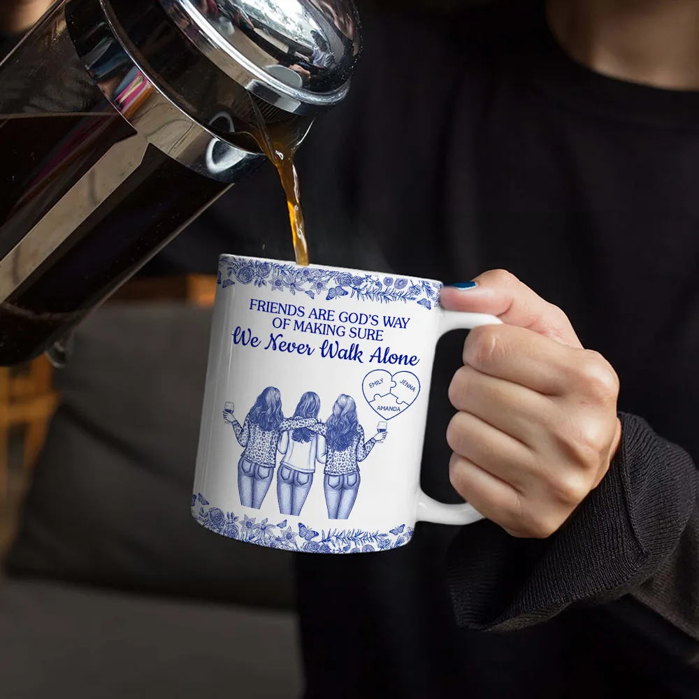 A Friend Is God's Way Of Making Sure We Never Walk Alone Toile - Personalized White Edge-to-Edge Mug - Image 4