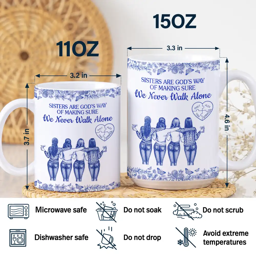 A Friend Is God's Way Of Making Sure We Never Walk Alone Toile - Personalized White Edge-to-Edge Mug - Image 5
