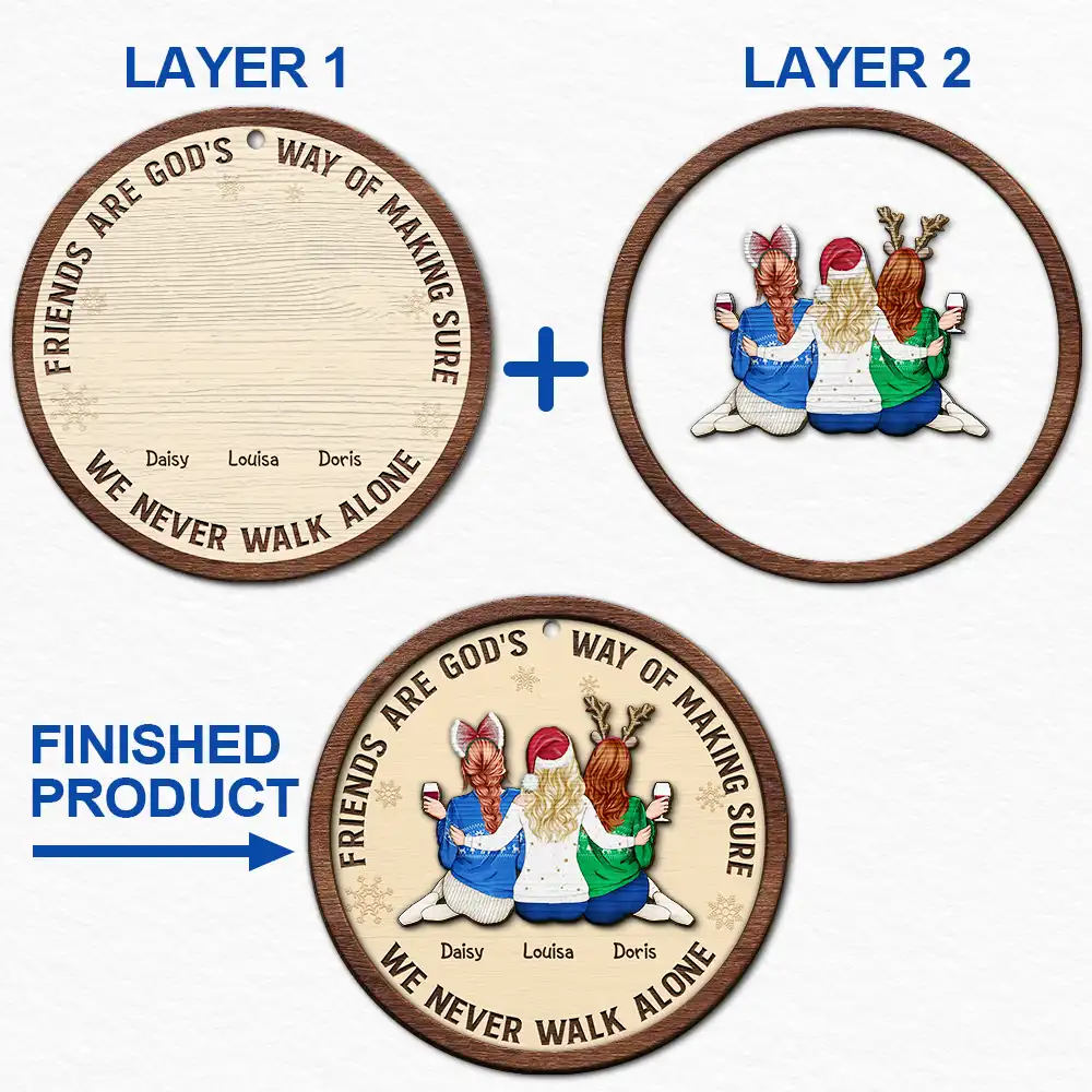 A Friend Is God's Way - Personalized 2-Layered Wooden Ornament - Image 5