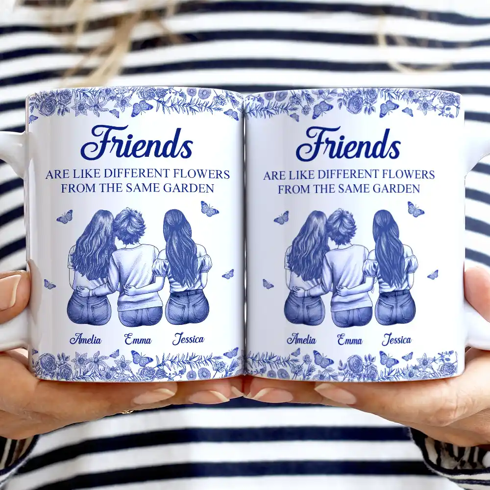 A Friend Is God's Way Toile Pattern - Personalized White Edge-to-Edge Mug - Image 2