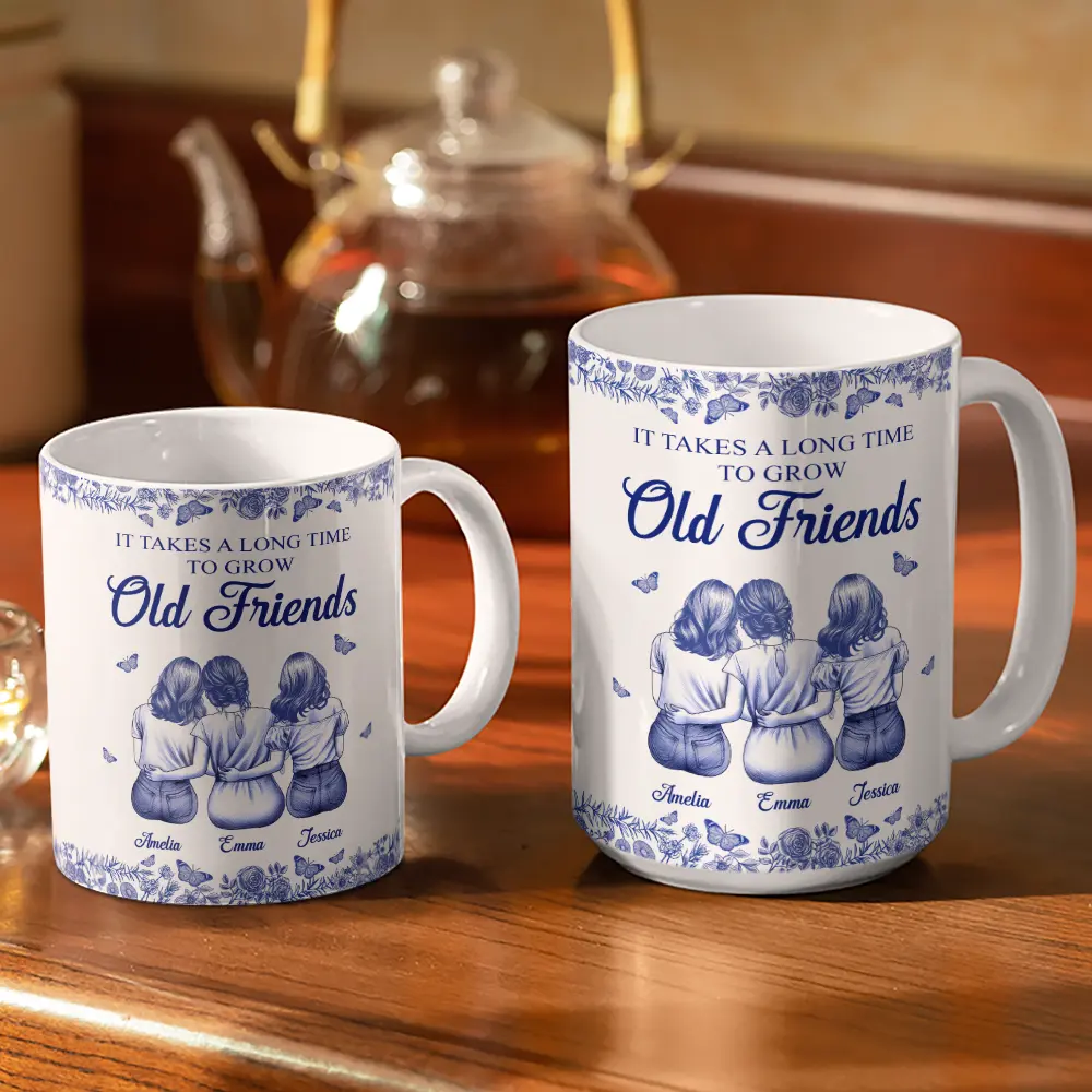 A Friend Is God's Way Toile Pattern - Personalized White Edge-to-Edge Mug - Image 3