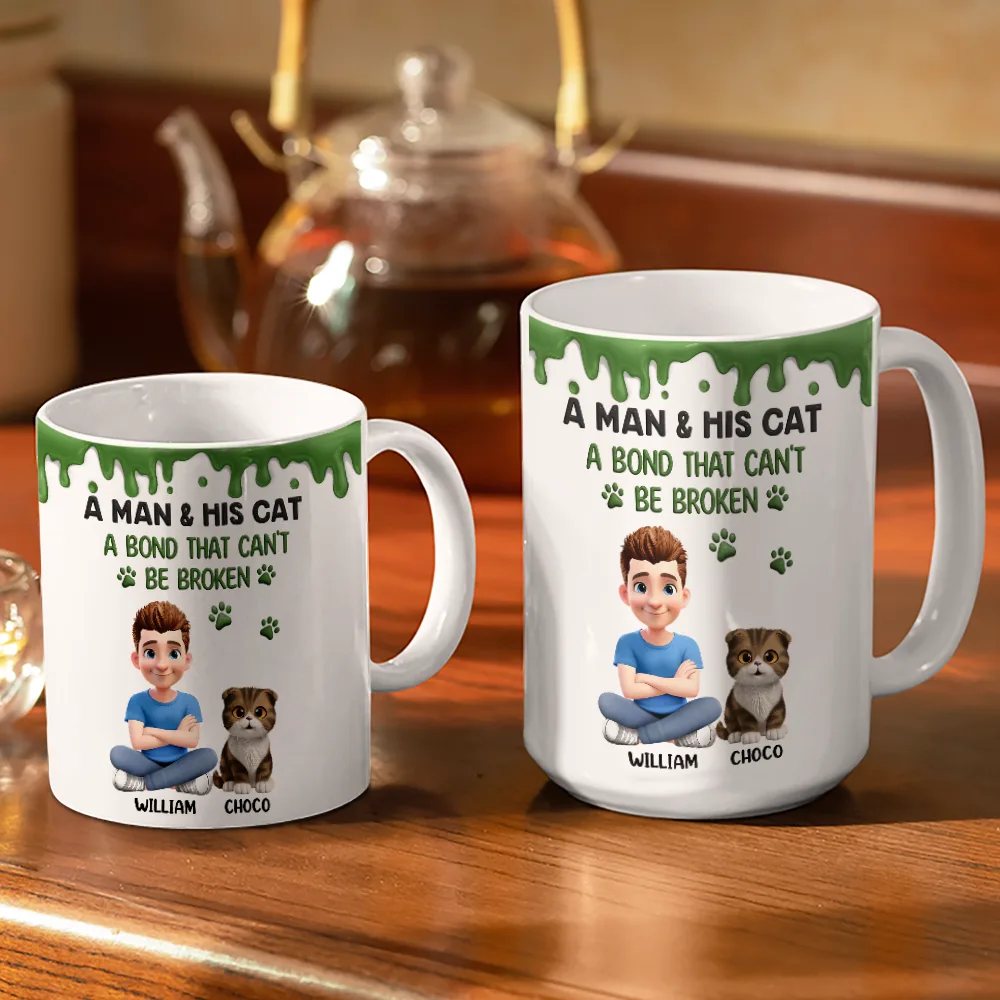 A Girl And Her Cat A Bond That Can't Be Broken - Personalized White Edge-to-Edge Mug - Image 3