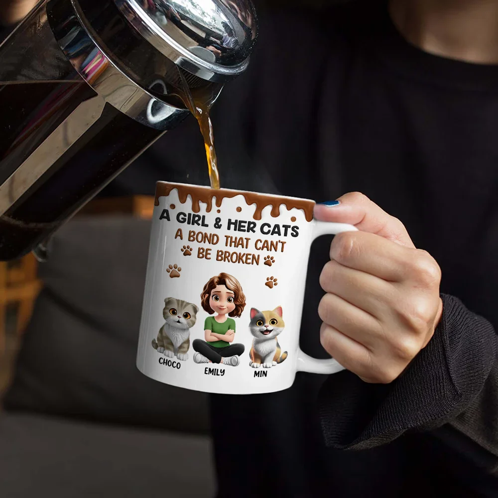 A Girl And Her Cat A Bond That Can't Be Broken - Personalized White Edge-to-Edge Mug - Image 4