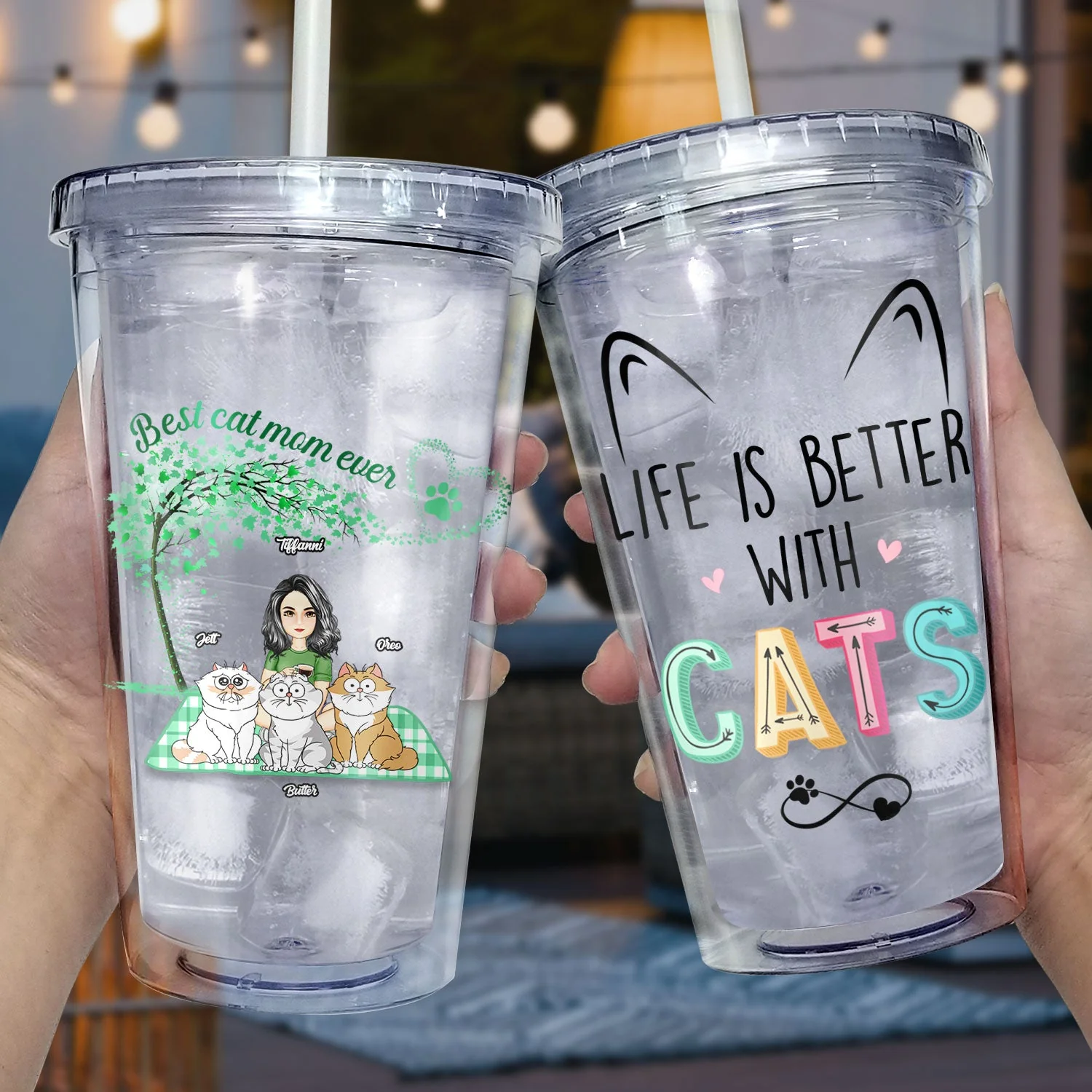 A Girl And Her Cats A Bond That Can't Be Broken - Gift For Cat Lovers - Personalized Acrylic Insulated Tumbler With Straw - Image 3