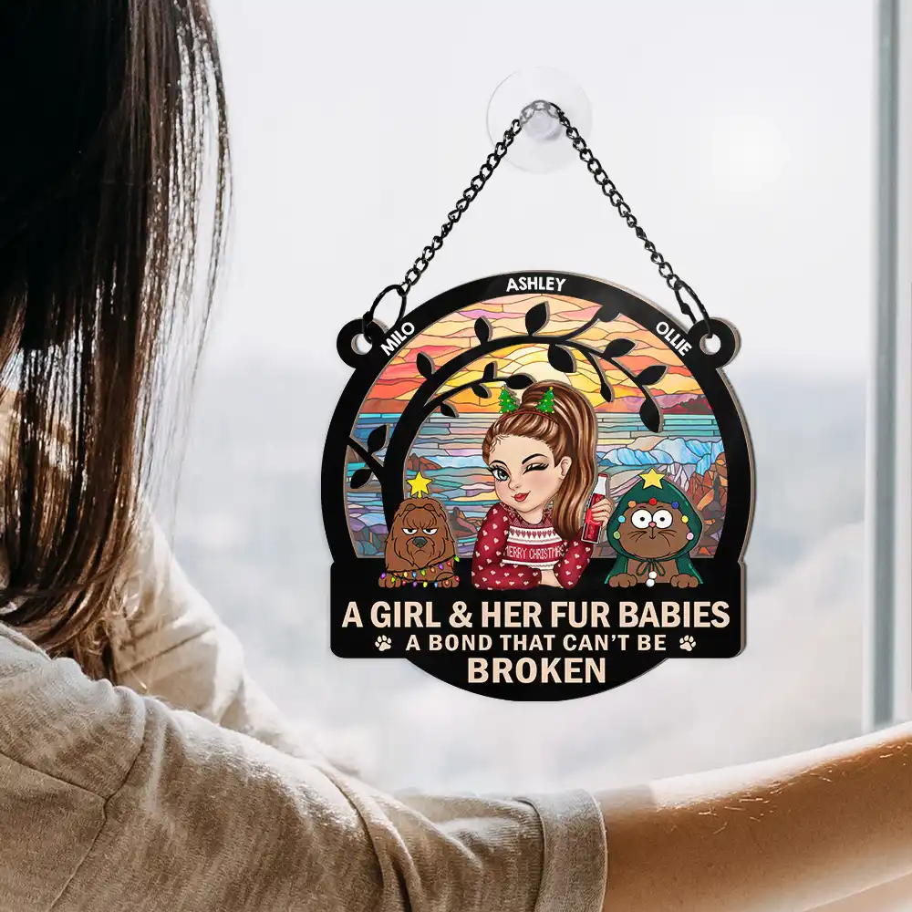 A Girl And Her Cats A Bond That Can't Be Broken Turban Woman - Personalized Window Hanging Suncatcher Ornament - Image 4