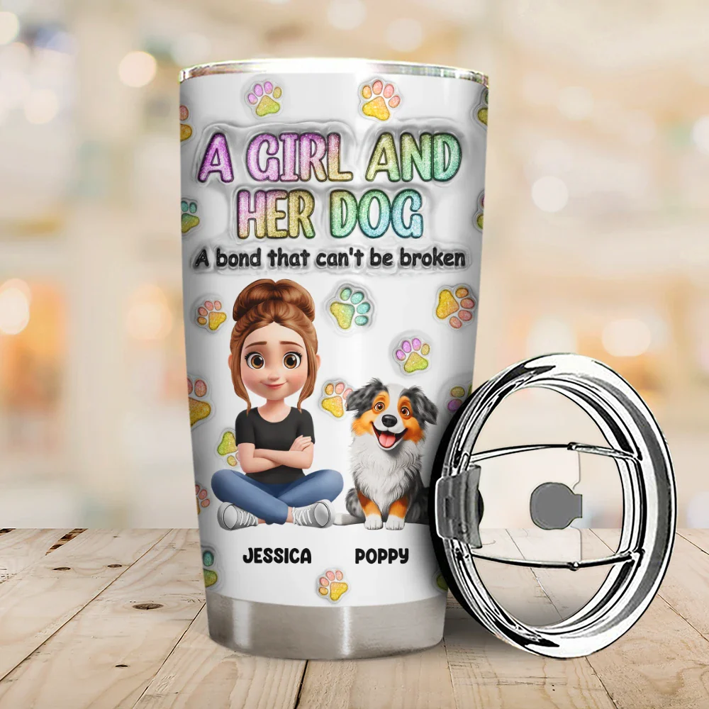 A Girl And Her Dog - 3D Inflated Effect Printed Tumbler, Personalized Tumbler - Image 3