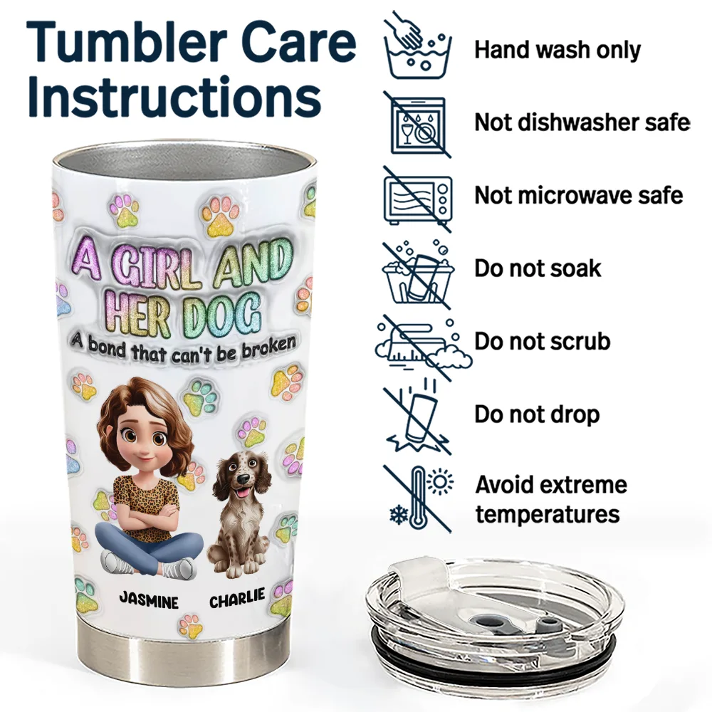 A Girl And Her Dog - 3D Inflated Effect Printed Tumbler, Personalized Tumbler - Image 6