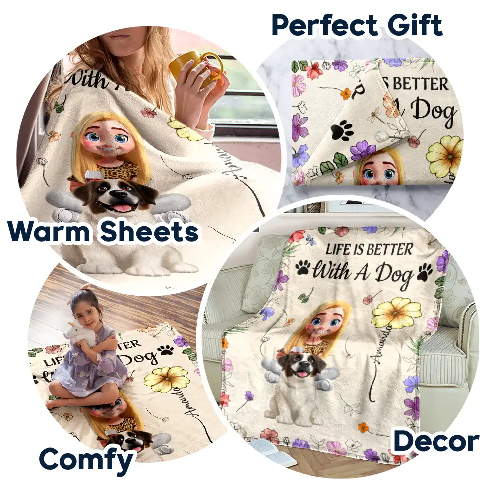 A Girl And Her Dog A Bond Can't Be Broken Birth Month Flower - Personalized Fleece Blanket, Sherpa Blanket - Image 7