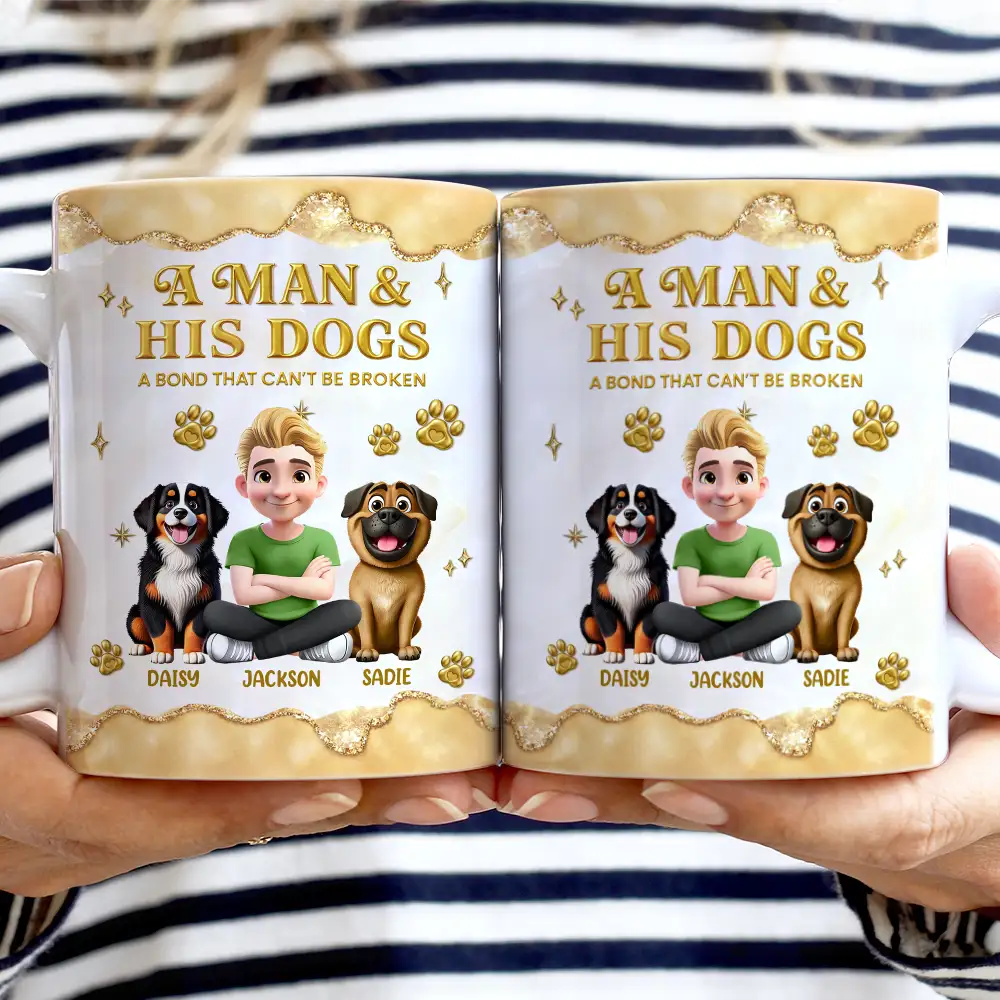 A Girl And Her Dog A Bond Can't Be Broken Gold Effect - Personalized White Edge-to-Edge Mug - Image 2