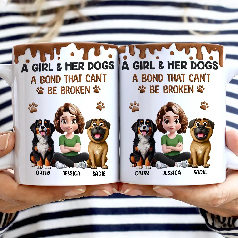 A Girl And Her Dog A Bond That Can't Be Broken - Personalized White Edge-to-Edge Mug - Image 2