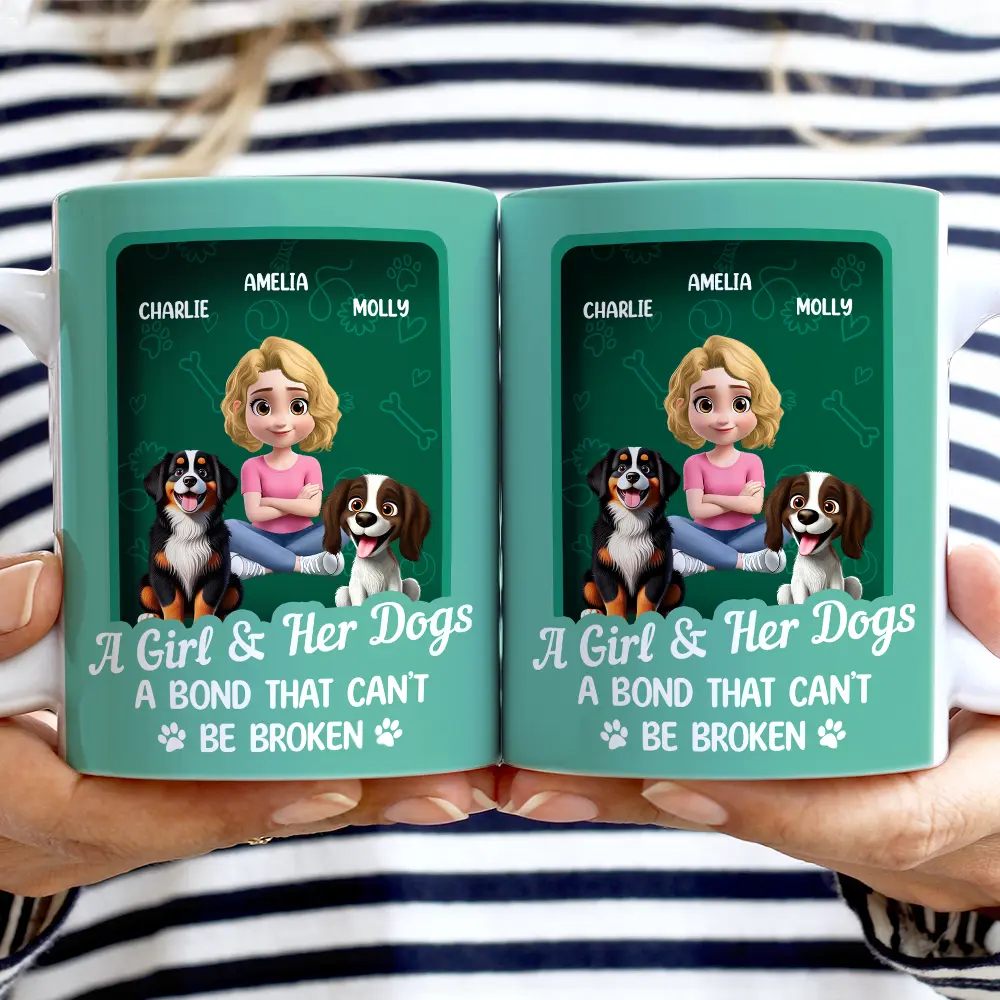 A Girl And Her Dog A Bond That Can't Be Broken Toy Box - Personalized White Edge-to-Edge Mug - Image 2