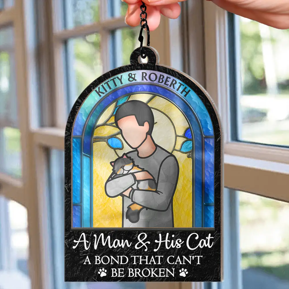 A Girl And Her Dog A Bond That Can't Be Broken Woman Man Hug Pet - Personalized Window Hanging Suncatcher Ornament - Image 2