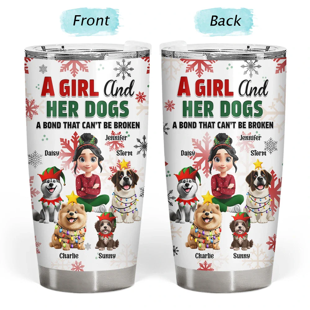 A Girl And Her Dog Christmas - Personalized Tumbler - Image 3