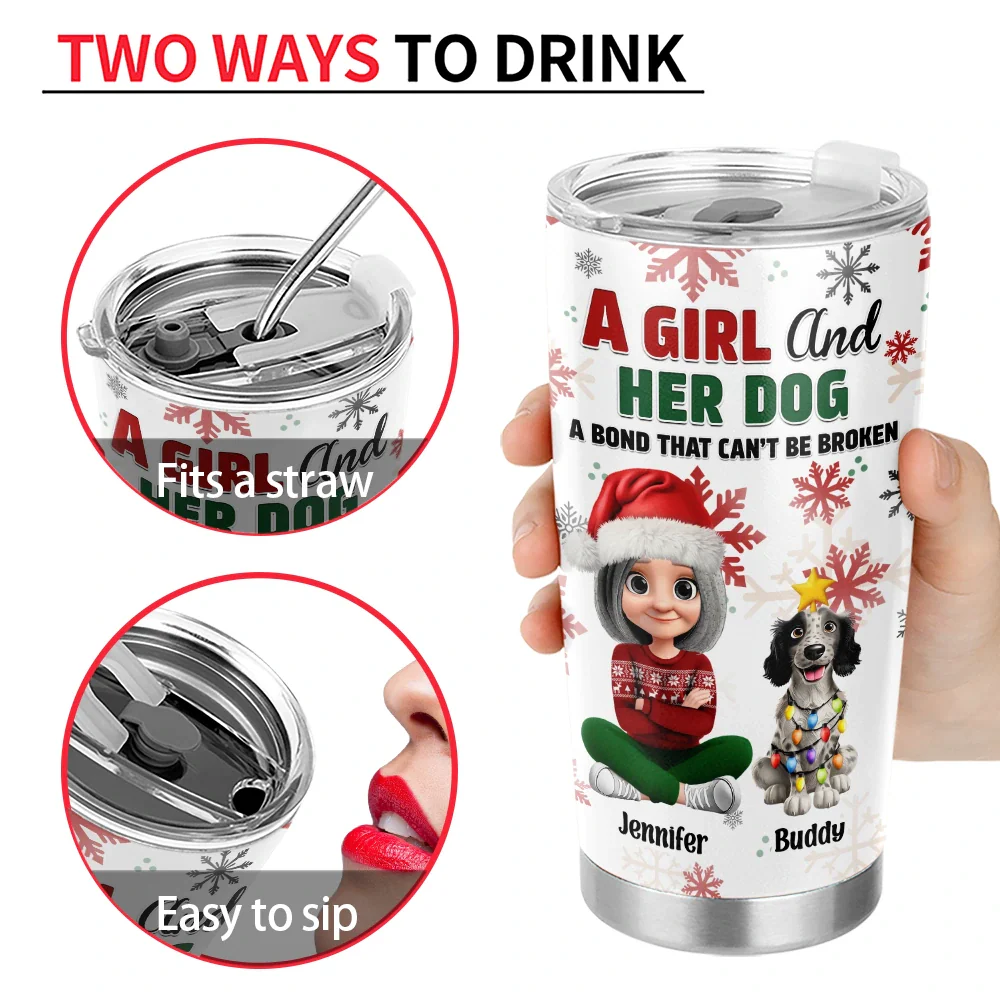 A Girl And Her Dog Christmas - Personalized Tumbler - Image 4