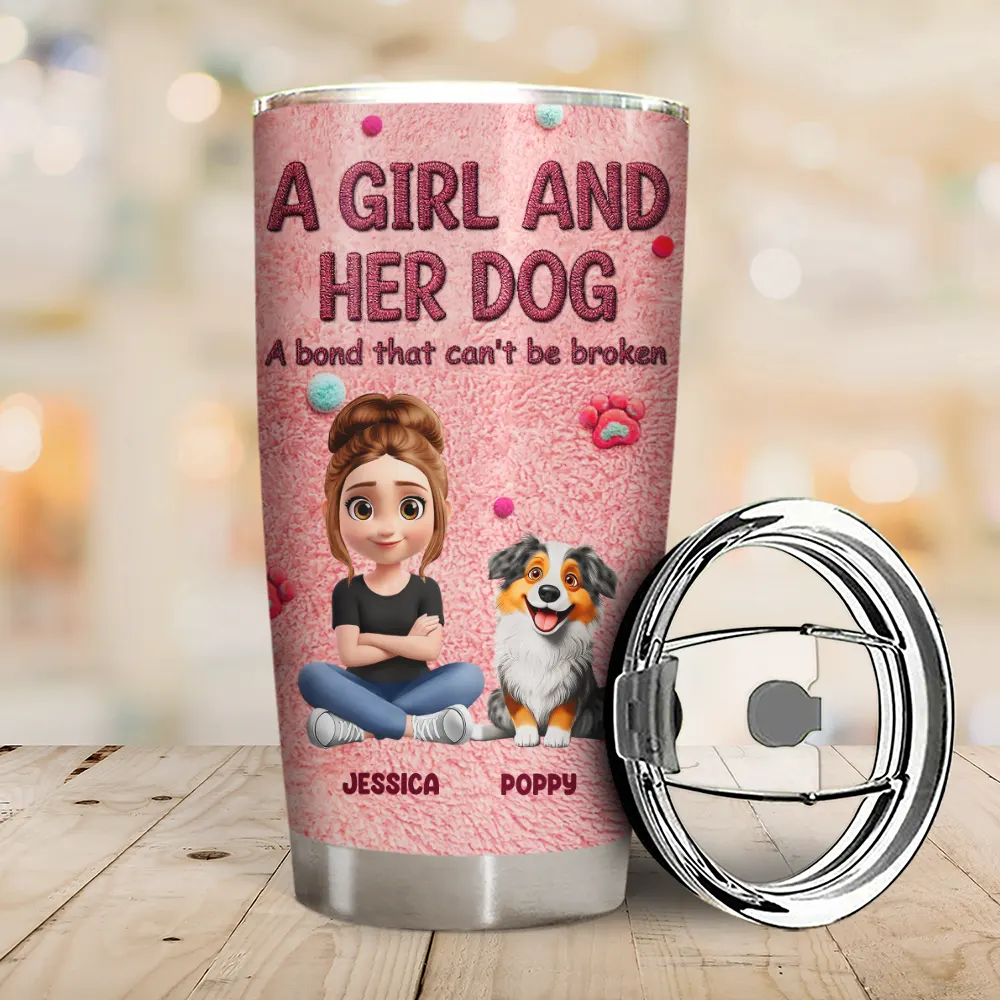 A Girl And Her Dog Embroidery Effect - Personalized Tumbler - Image 2