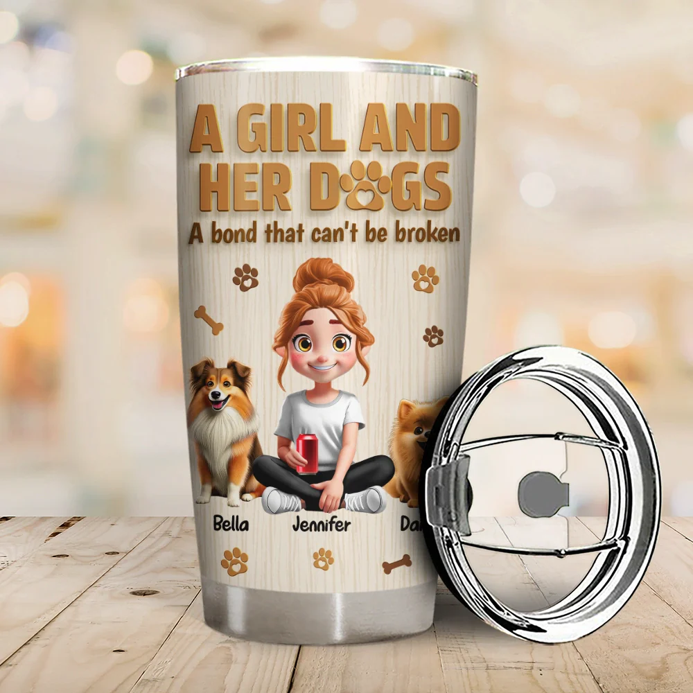 A Girl And Her Dog Wooden 3D Effect - Personalized Tumbler - Image 2
