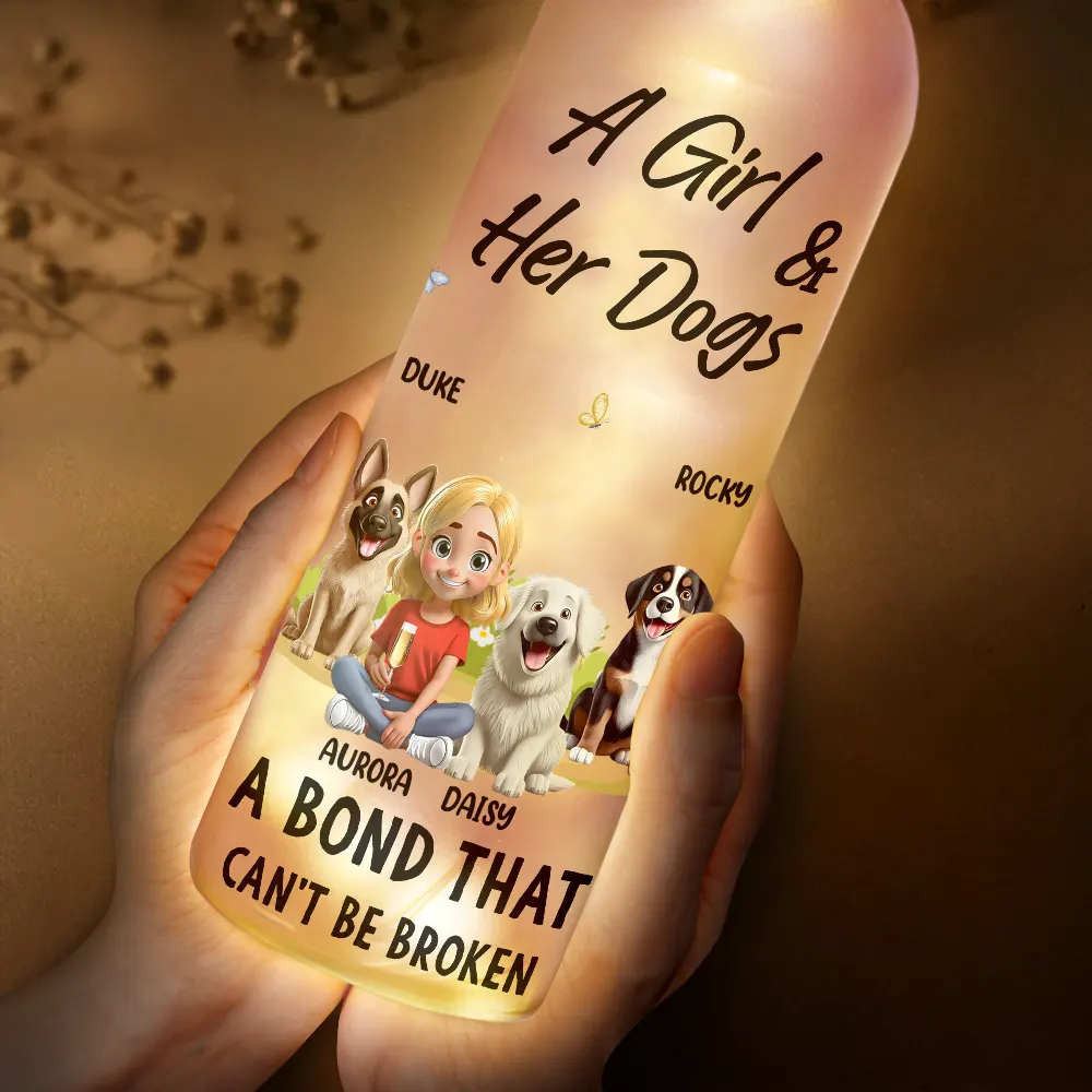 A Girl And Her Dogs A Bond That Can't Be Broken 3D Dog Mom - Personalized Bottle Light - Image 3