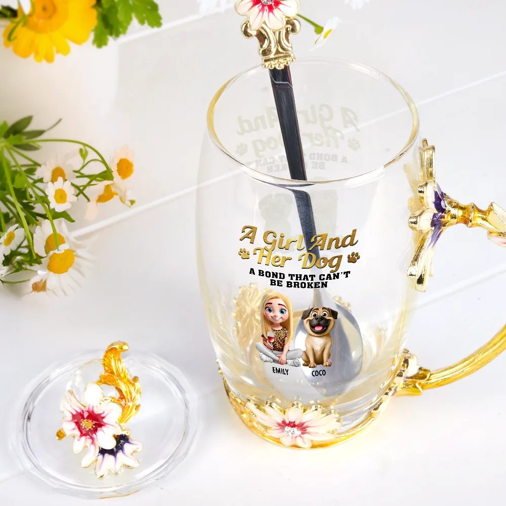 A Girl And Her Dogs A Bond That Can't Be Broken - Personalized Glass Flower Tea Cup - Image 2