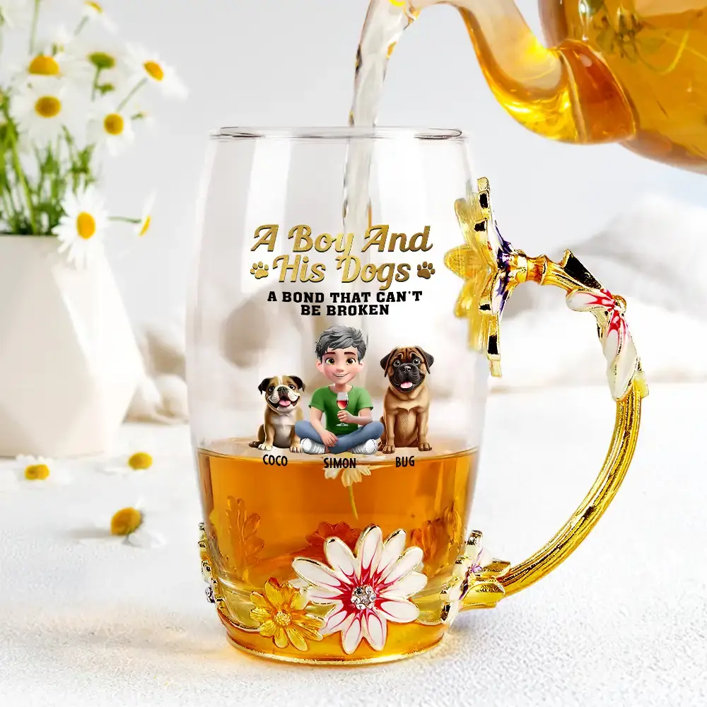 A Girl And Her Dogs A Bond That Can't Be Broken - Personalized Glass Flower Tea Cup - Image 4