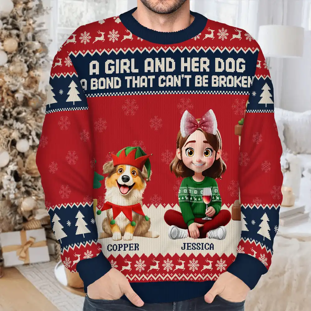 A Girl And Her Dogs A Bond That Can't Be Broken - Personalized Unisex Ugly Sweater - Image 4