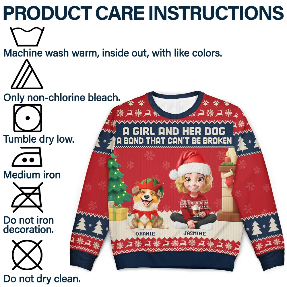 A Girl And Her Dogs A Bond That Can't Be Broken - Personalized Unisex Ugly Sweater - Image 7