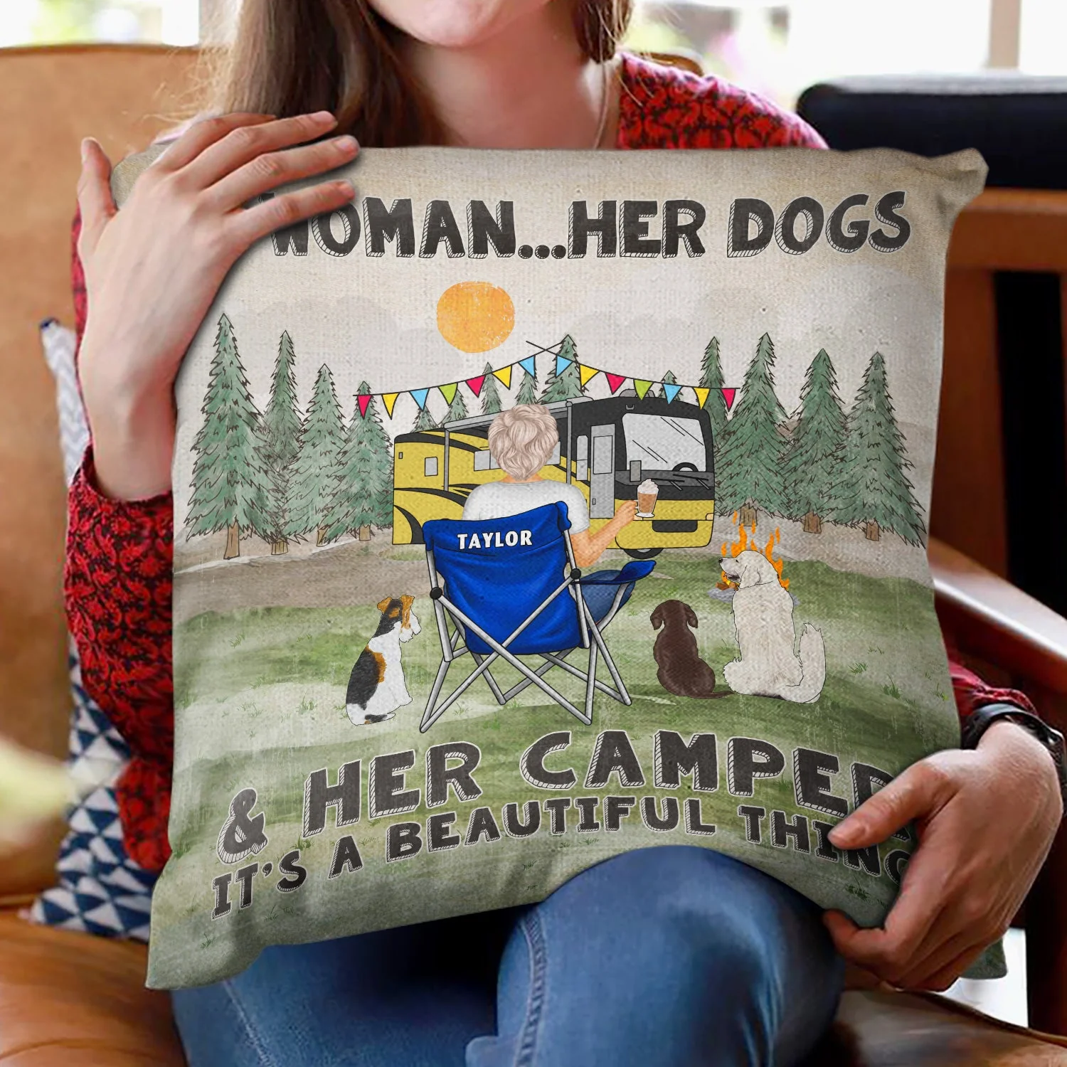 A Girl And Her Dogs Beautiful Thing - Gift For Camping Lovers - Personalized Pillow - Image 2